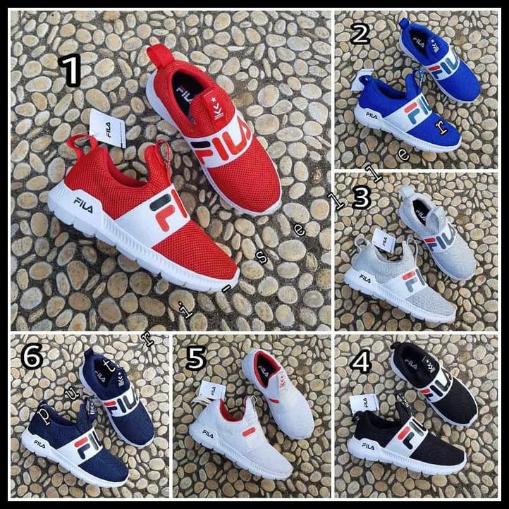 Sepatu Anak Fila Fashion Sport Slip On Kids Merah Navy Abu Putih - 30, Hitam