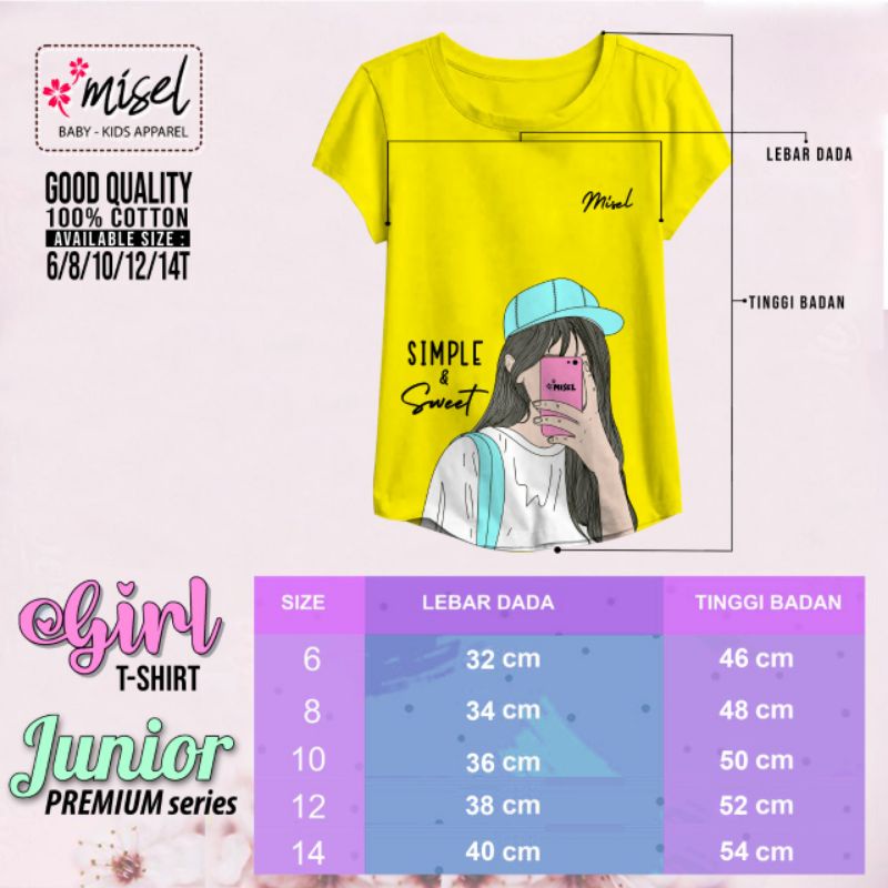 MISEL Kaos Lengan Pendek 5-12 Tahun Kaos Anak Perempuan Misel Junior ( SABLON CAMPUR)