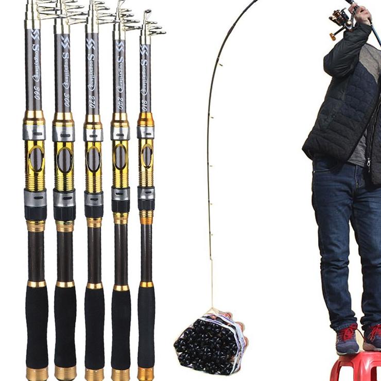 Dapatkan Hari Ini Pancing Teleskopik Portabel 2.1m-3.6m Carbon Fiber Spinning Fishing Rod