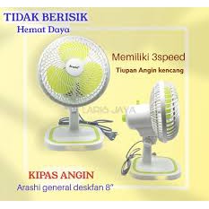 Kipas Angin Arashi 8 inc General Kecil Desk Fan Duduk Meja Kualitas Bagus 2 Speed Deskfan Listrik