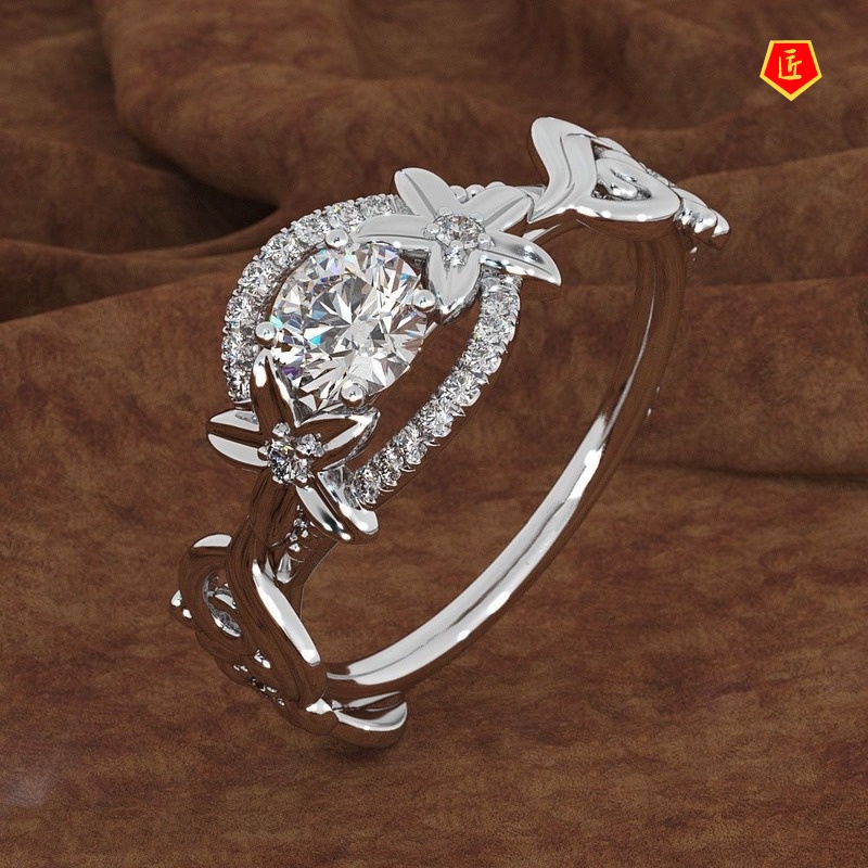 [Ready Stock]Fashion Personality 18K Gold Flower Moissanite Ring