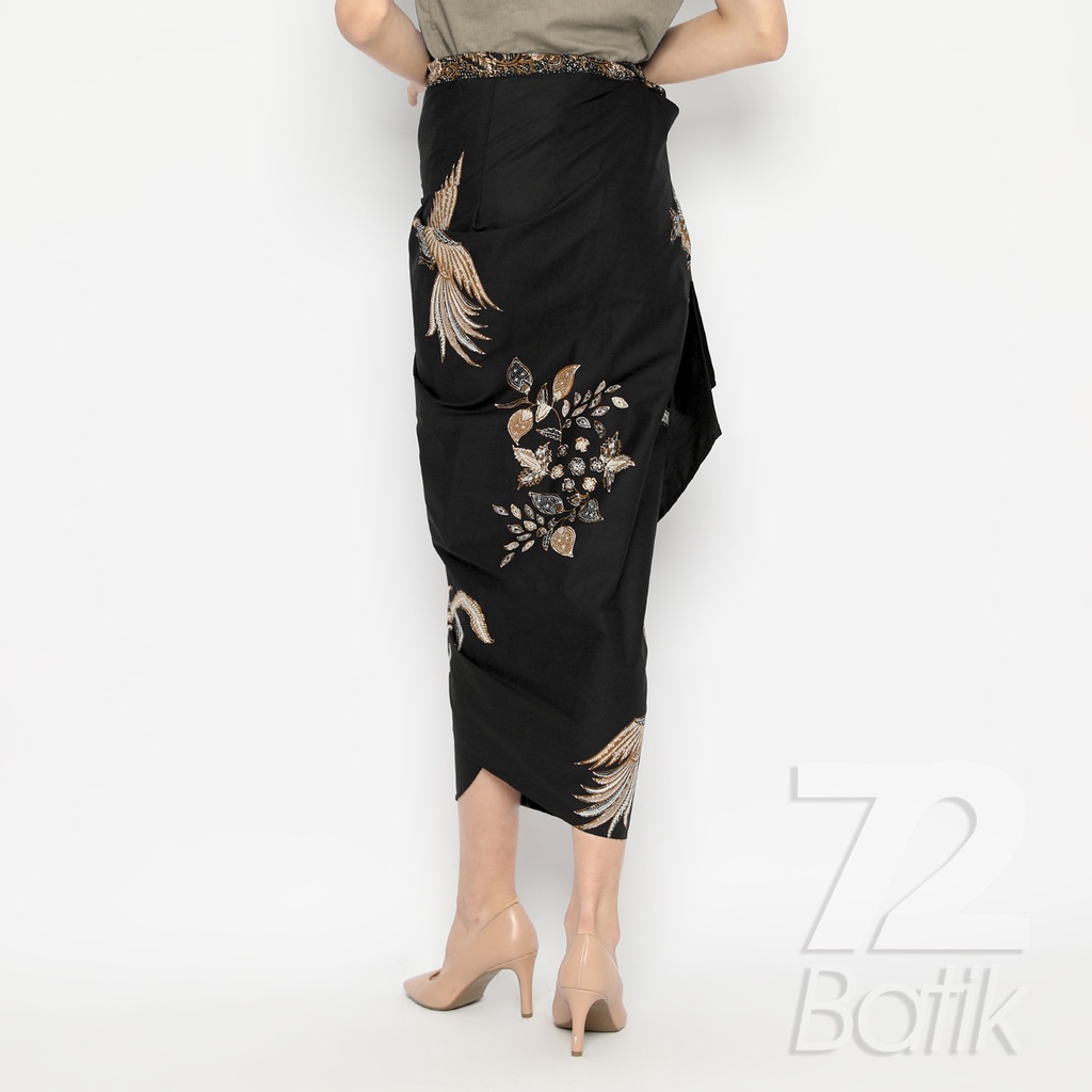 BATIK COUPLE MODERN Kemeja Rok Lilit Instan Batik Pria Lengan Panjang Premium Motif Burung Hitam 721084 CAP 72