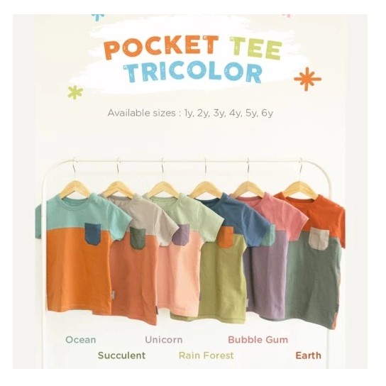 Baju Kaos Bayi Atasan Anak Palmerhaus Pocket Tee Tricolor 1-6 Tahun