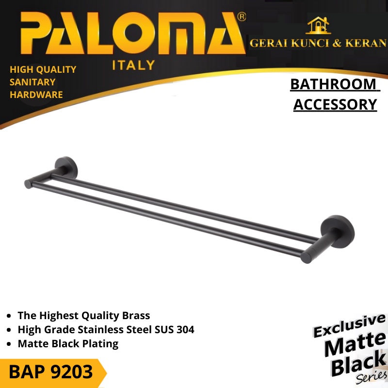 PALOMA BAP 9203 Rak Handuk Baju Gantungan Hanger Dinding Kamar Mandi Hitam Black