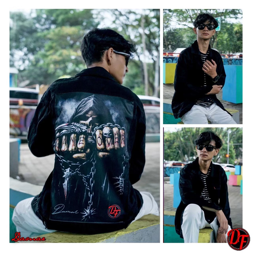 JAKET JEANS GAMBAR BELAKANG - JAKET JEANS SANDWASH PRINTING - JAKET JEANS PRIA - JAKET DENIM BISA COD