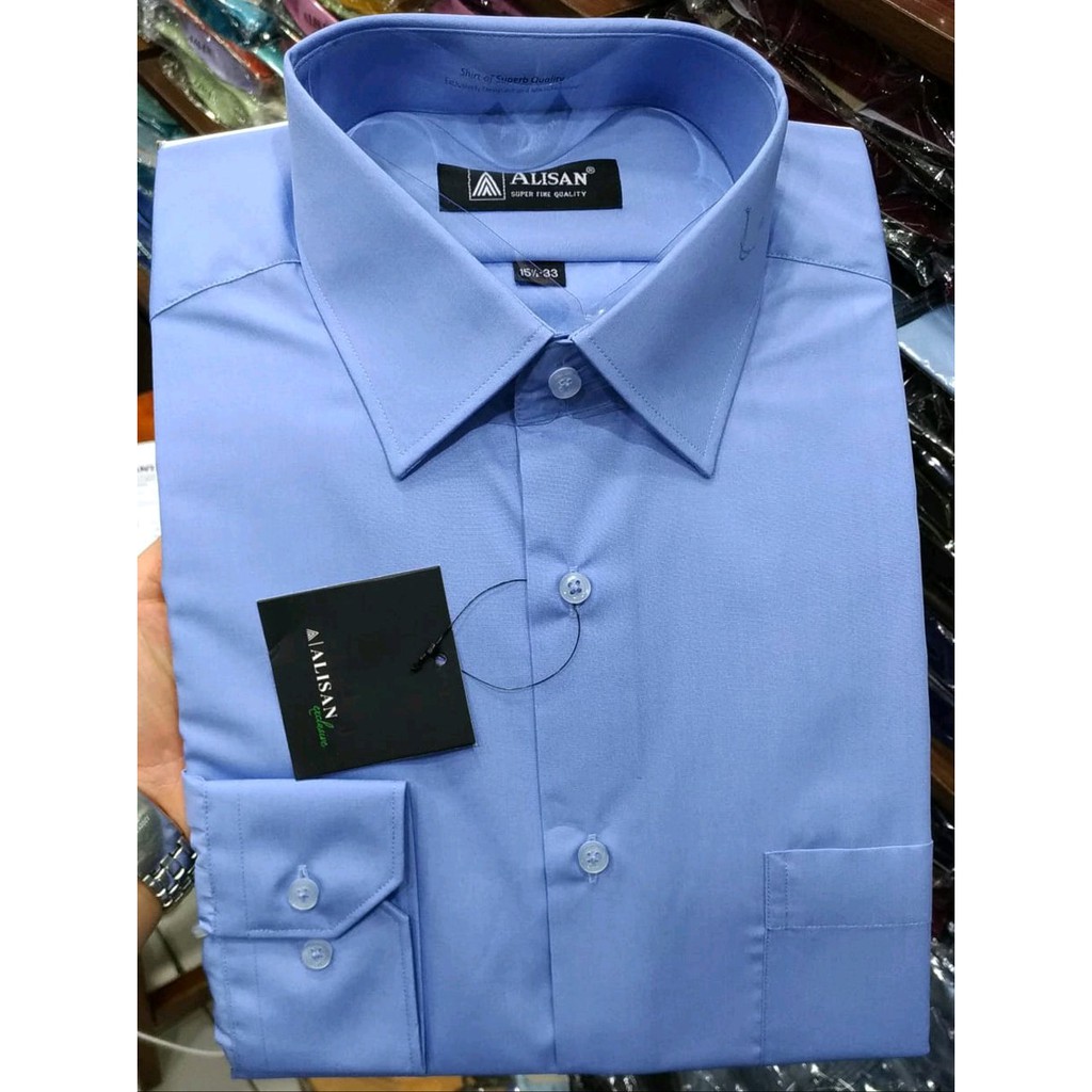 alisan Kemeja Polos Panjang Reguler Kode B3 biru muda 3