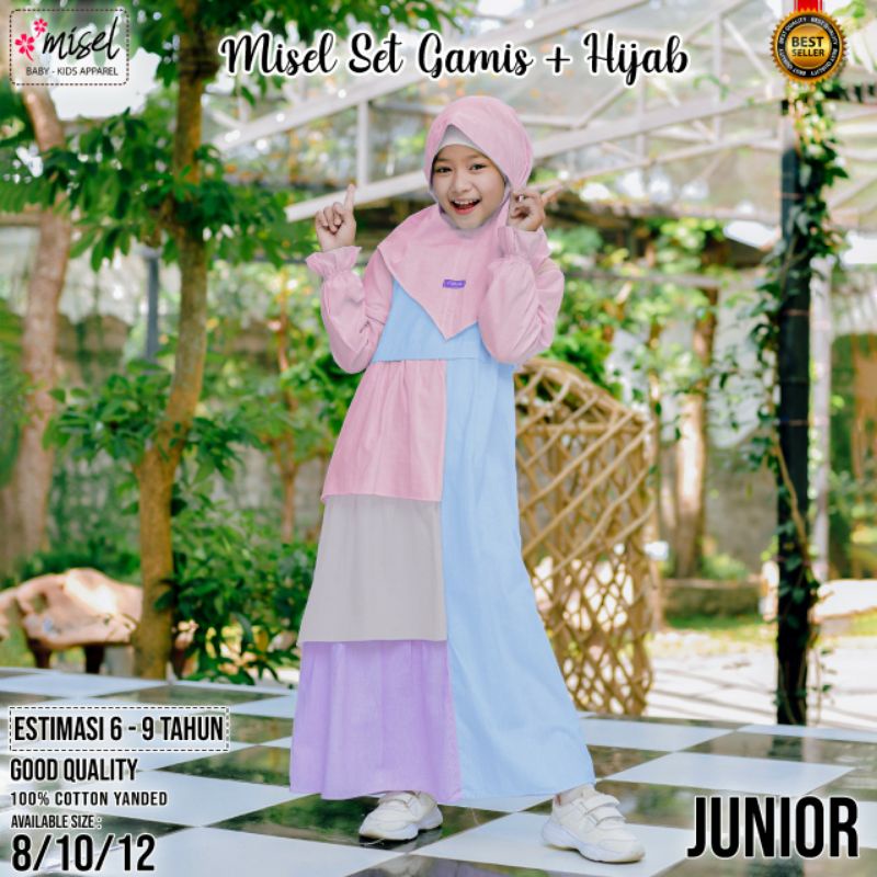 GAMIS ANAK PEREMPUAN + HIJAB  MEREK MISEL  3-9 TAHUN