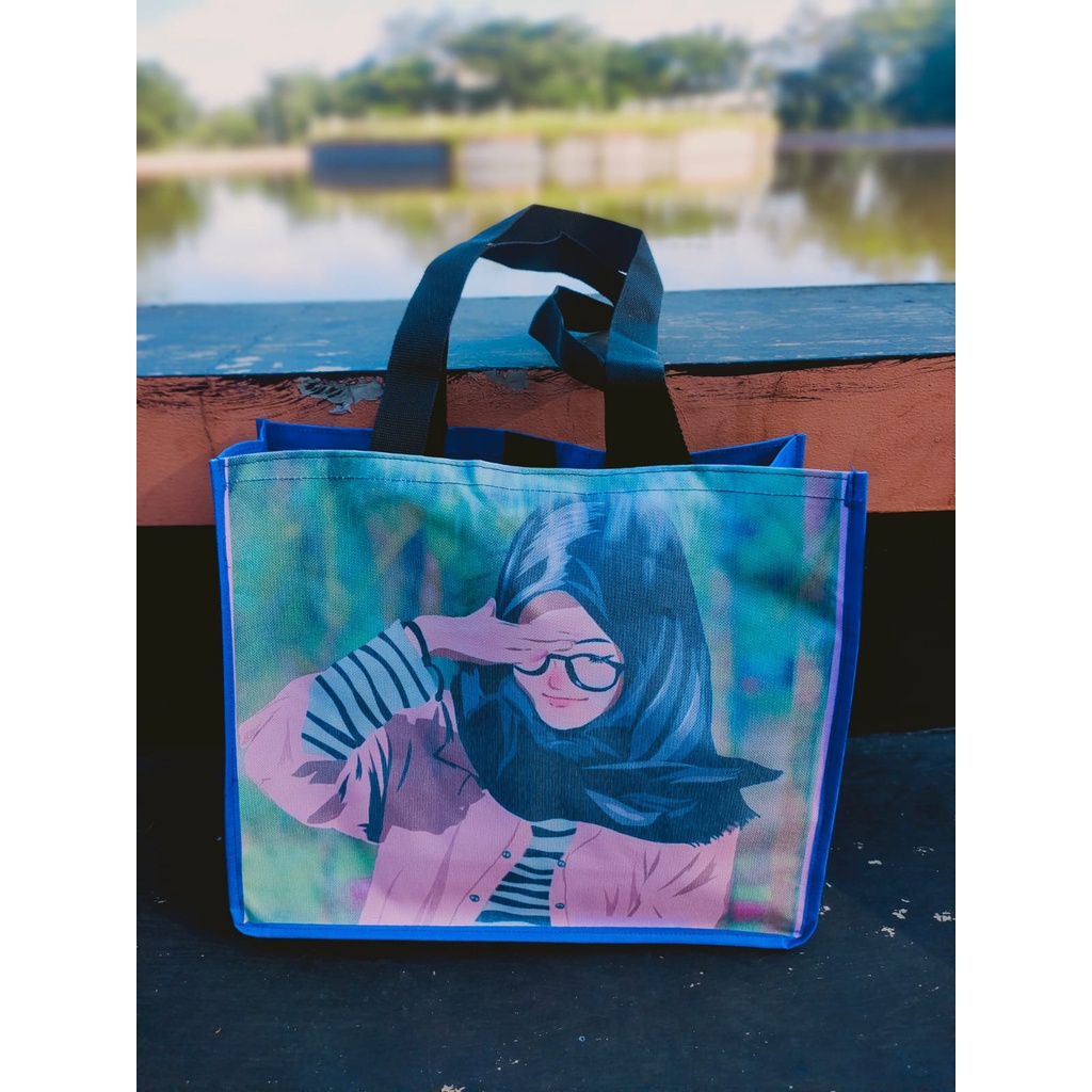 totebag tas kanvas tebal waterproff size 33x12x30 cm printing gambar wanita perempuan terlaris