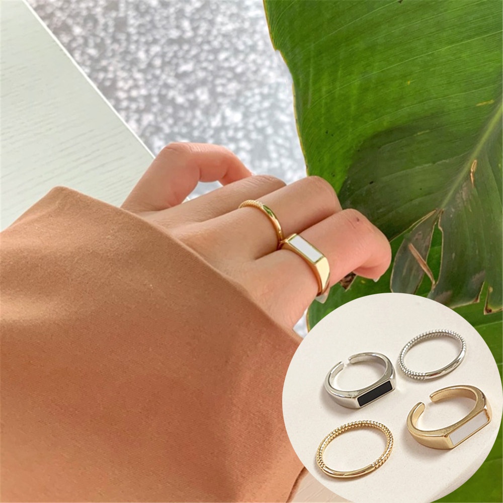 2pcs / set Cincin Jari Adjustable Gaya Retro Untuk Wanita