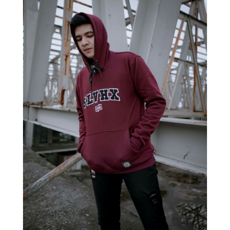 Salviohexia Sweater Hoodie Bordir Sweater Pria Maroon