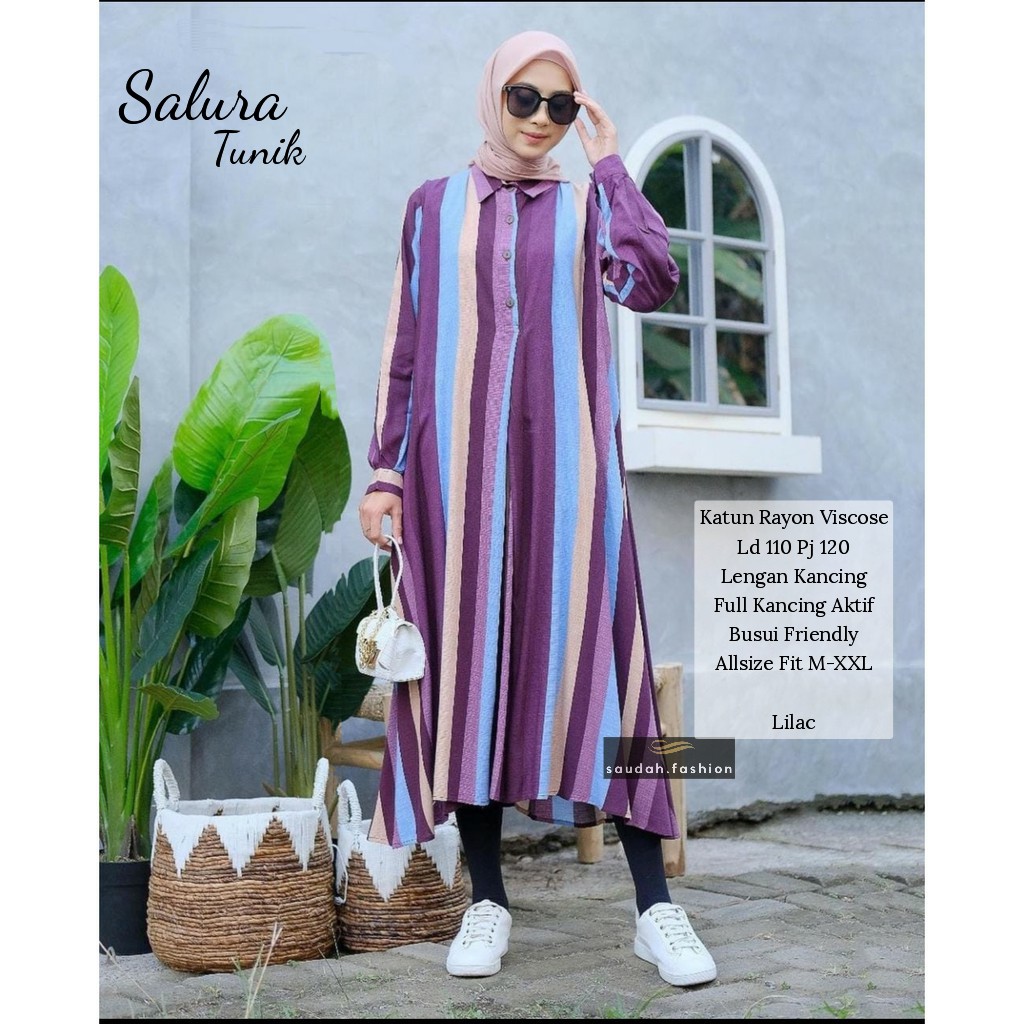 SALURA TUNIK PREMIUM / LONG TUNIK KATUN RAYON MOTIF KEKINIAN / TUNIK BUSUI /TUNIK RAYON / MIDI DRESS