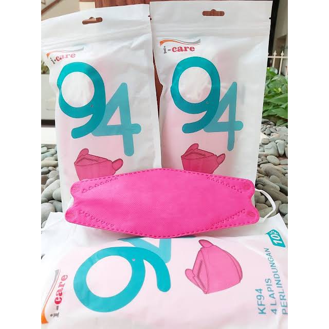 Masker kf94 4ply untuk dewasa warna merah muda/pink 1 pack isi 10 pcs kemasan plastik harga promo