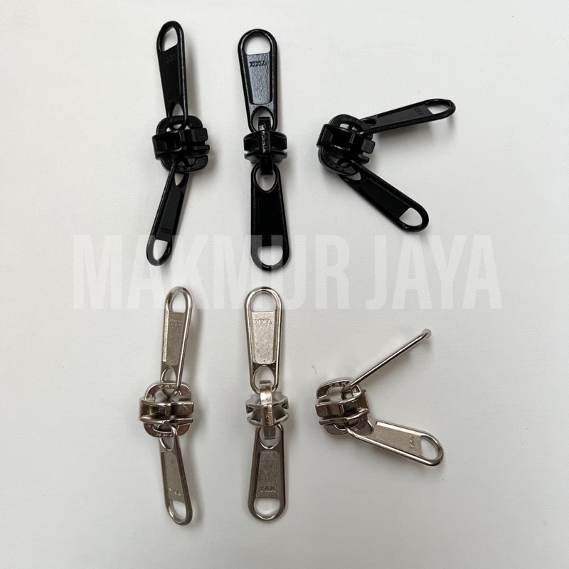 Kepala Resleting YKK Double Puller 2 Tarikan Bolak Balik Nomor 10 No 10 Hitam Nikel Per Biji