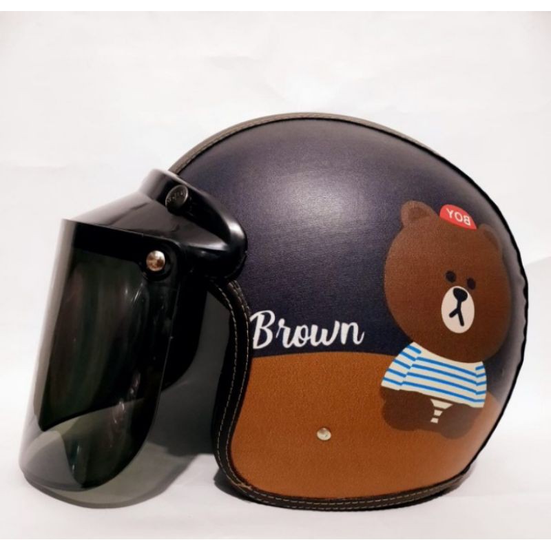 HELM BOGO FULL LEHER / HELM BOGO KACA DATAR / HELM BOGO KARAKTER / HELM BOGO DEWASA / HELM BOGO