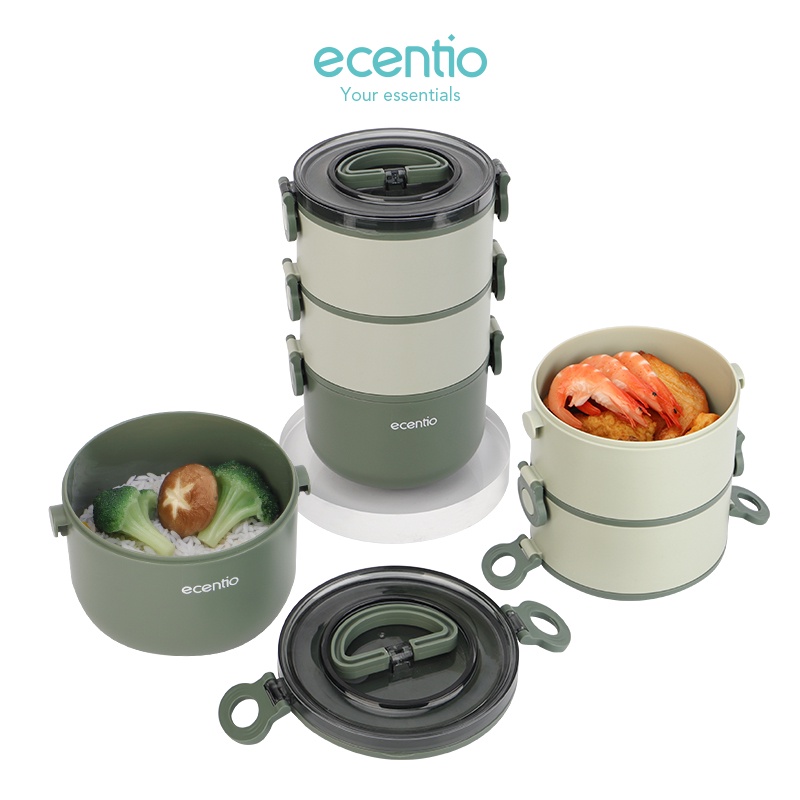 Tempat Makan ecentio tempat bekal lunch box anti bocor kotak makan 2200ml 3 lapis free sendok anti p