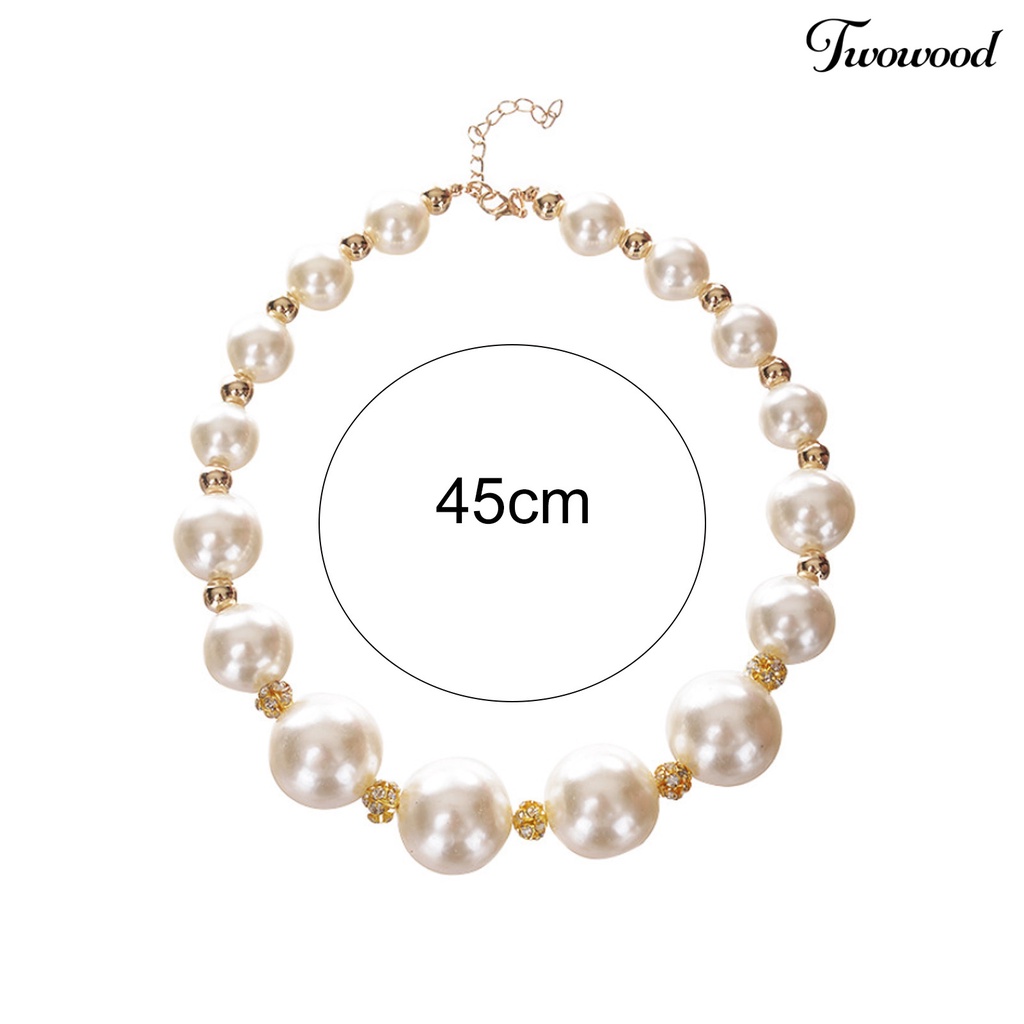 Twowood Faux Pearl Rhinestone Women Necklace Alloy Round Short Type Necklace for Valentine Day