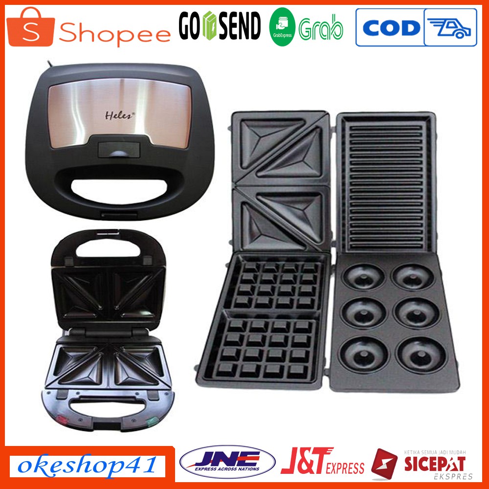 Heles 4In1 Sandwich Toaster Hsm-029-4P Pemanggang Donut Waffle Grill Sandwich