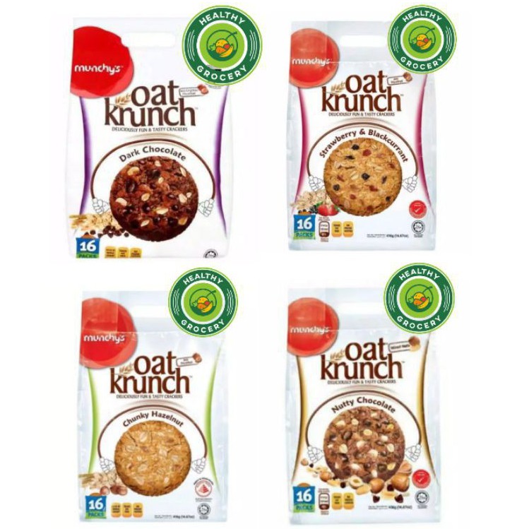 

Munchy's Oat Krunch Dark Chocolate 416gr Munchys / Dark Chocolate 390gr / Hazelnut / Strawberry / Nutty