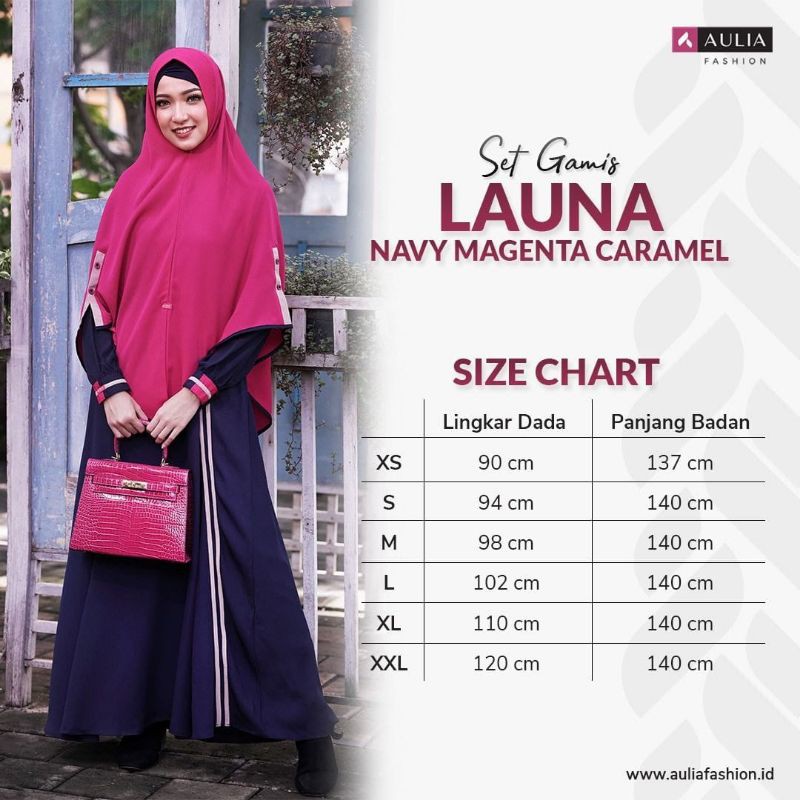 SET GAMIS AULIA LAUNA NAVY MAGENTA CARAMEL