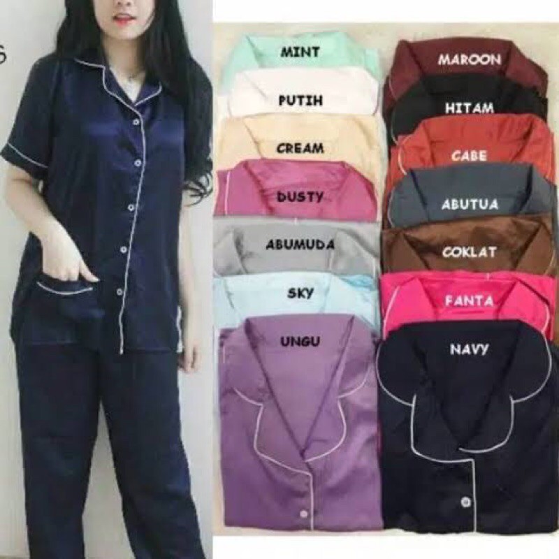 PIYAMA SATIN VELVET (lengan pendek, celana panjang)