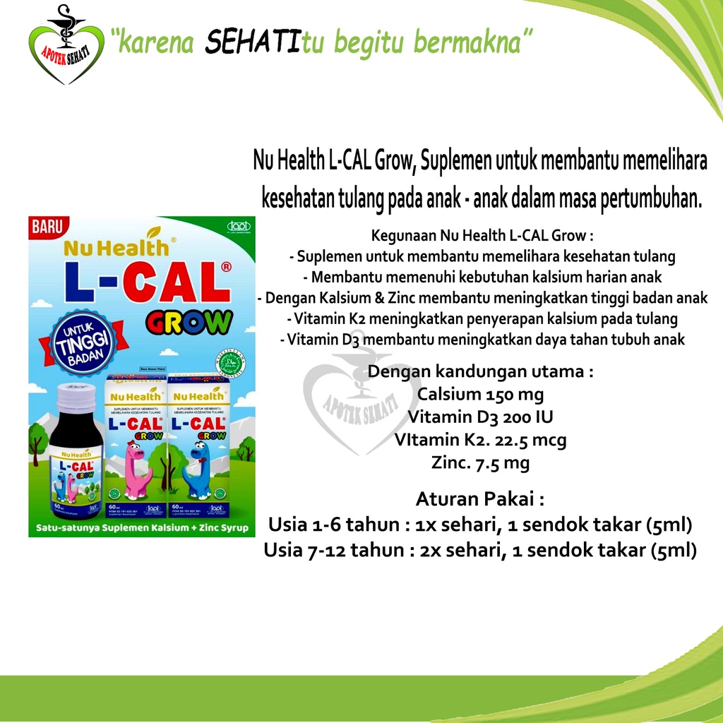 Nu Health L-Cal Grow Vitamin Peninggi - L Cal Grow Sirup Kalsium