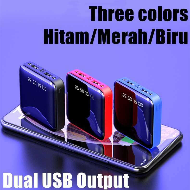 Mini PowerBank 20000mAh Fast Charging with 4 in1 Kabel Data Real Capacity 4 Output 3 Input Tipe C iphone Type-C Micro Lightning USB LED Display Pocket Size Kapasitas Sangat Besar Oppo Xiaomi Redmi Mini Power Bank