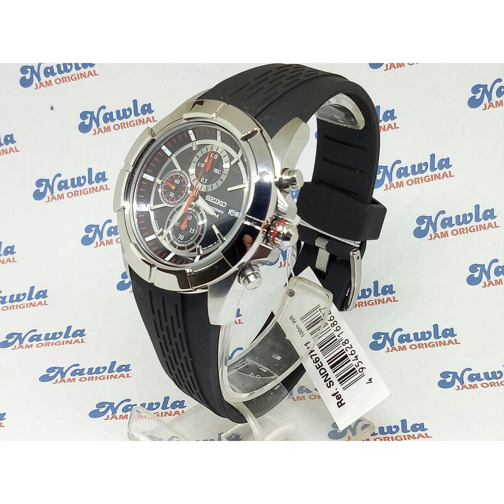 Seiko Quartz SNDE67P1 Chronograph Black Rubber - Jam Tangan Pria SNDE67