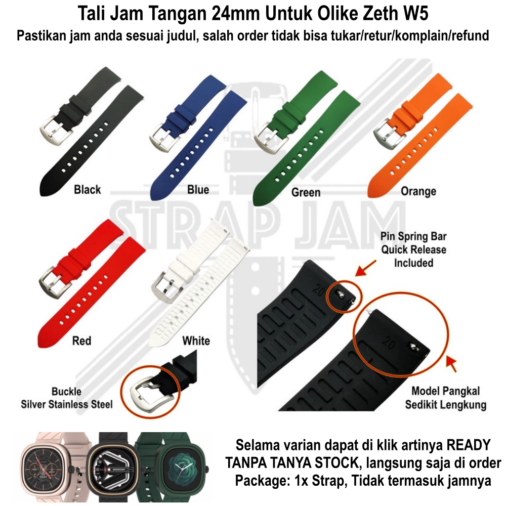 LKG Tali Jam OLIKE Zeth W5 - Strap 24mm Rubber Silikon High Quality