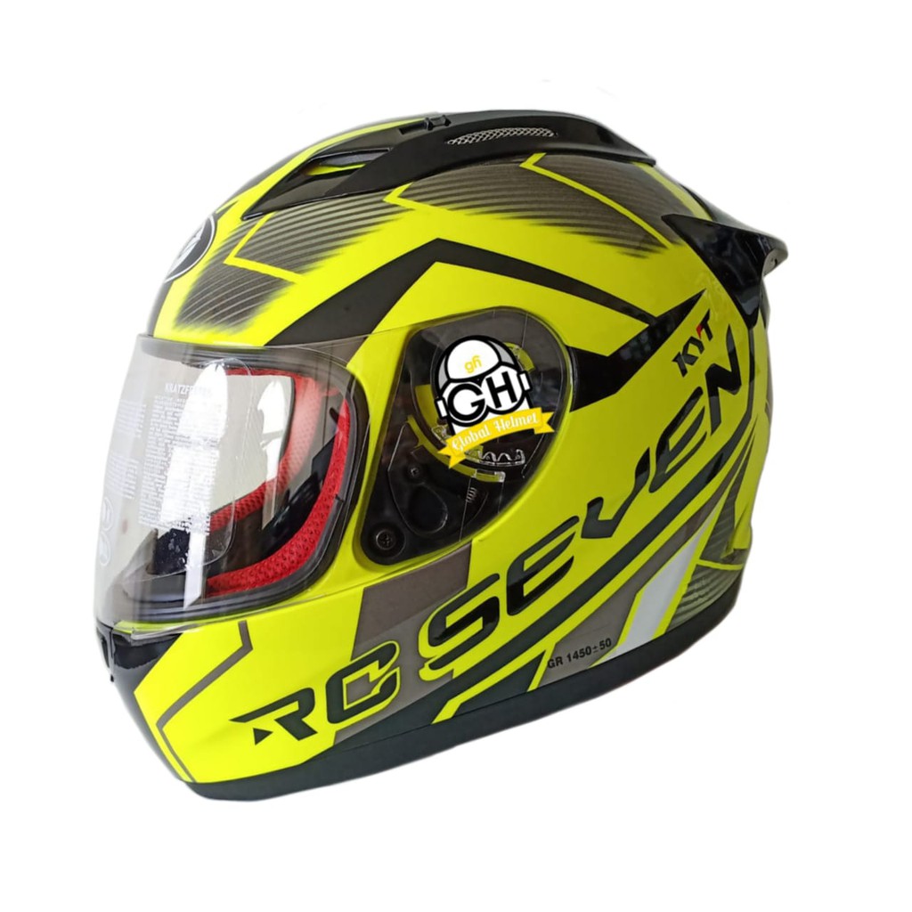 HELM FULL FACE KYT RC7 RC-7 RC SEVEN MOTIF #18 YELLOW FLO BLACK