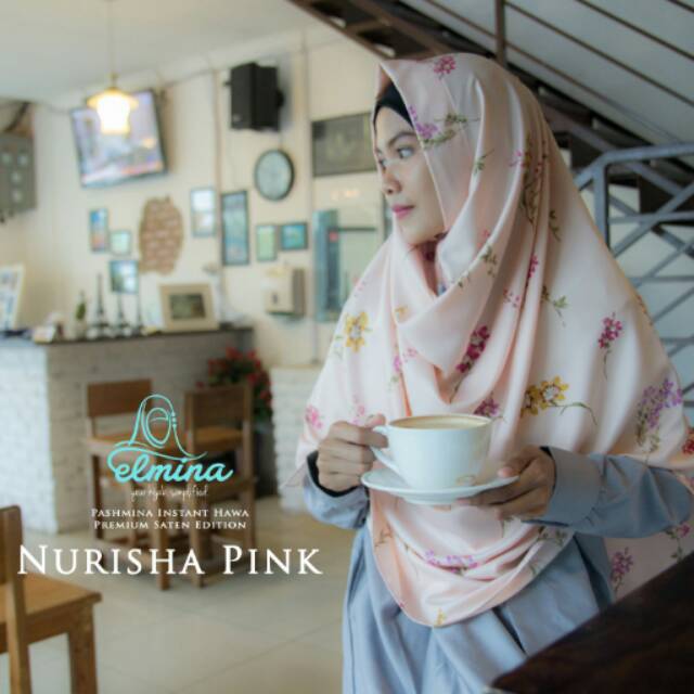 Pasmina Instan Satu lubang/ Pastan Hawa Premium Elmina/ Hawa motif Nurisha pink