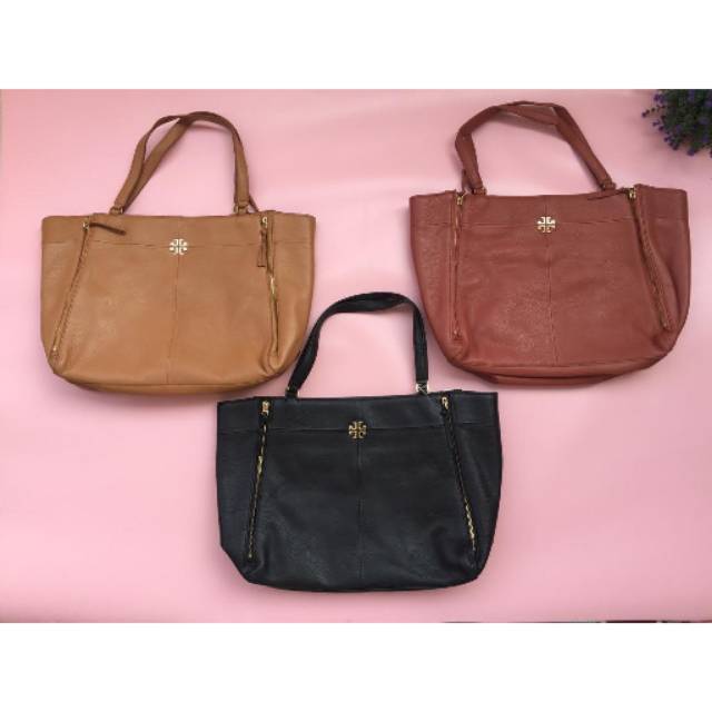 Tory Burch Leather Ivy Tote totebag tas brown cokelat kulit hitam original authentic asli