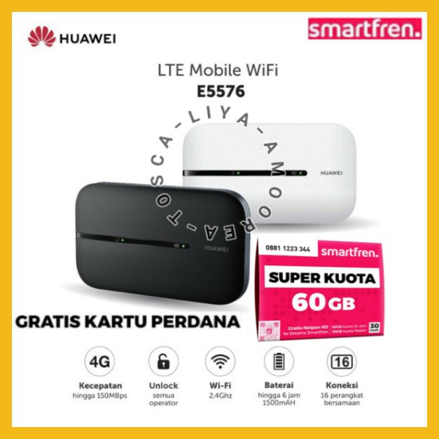 Modem E5576 Huawei MiFi Smartfren Andromax 4G WiFi Unlock All Operator - Hitam, E5576 60GB GSM