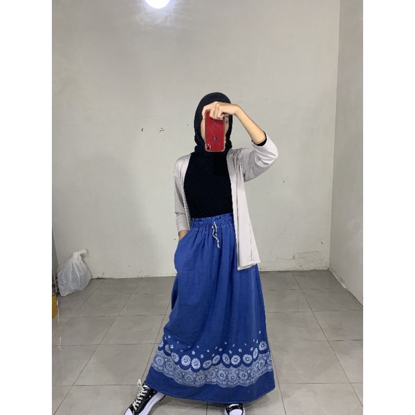 ROK JEANS PANJANG WANITA ROK ANAK ANAK CEWEK SD DAN DEWASA ROK LEBAR KAIN JEANS POLOS BAWAH MOTIF ROK MUSLIM