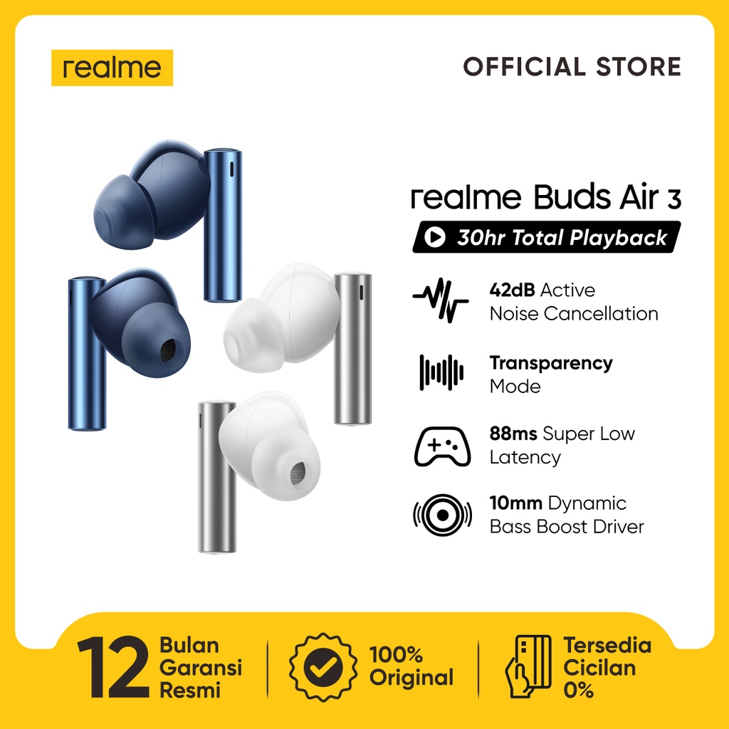 realme Buds Air 3 [Dual mic Noise Cancellation 42dB TUV Rheinland Certif* 30 hour total playback IPX5]