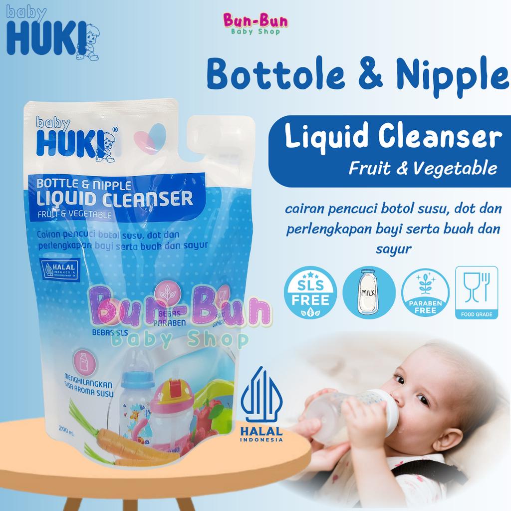 Huki Liquid Cleanser Bottle Nipple Fruit Vegetable 200ml Pencuci Botol Perlengkapan Makan Bayi Lahir