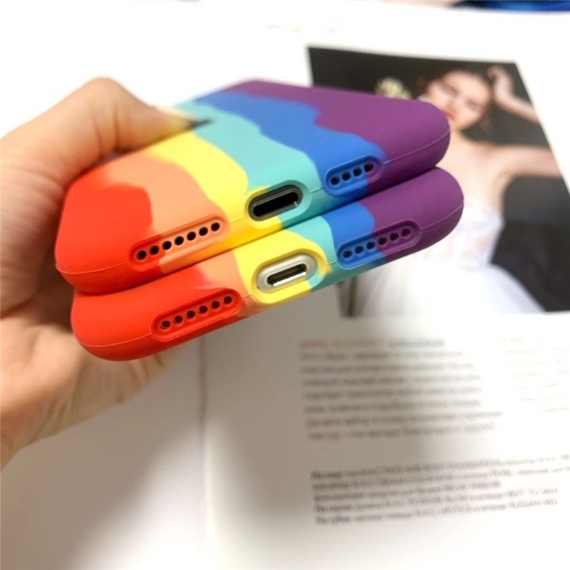 Silicone Case Rainbow Pelangi iph 13 12 11 Mini Pro Max XS MAX XR X 6 6S 7 8 Plus SE Full Cover Casing Rubber Silicon