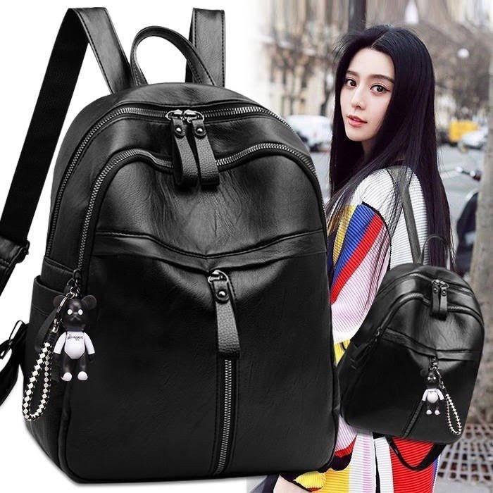 Satu7an T235 Tas Ransel Wanita Fashion Style Korea Kasual Tas Punggung Sekolah Kerja Backpack Cewek Kulit PU