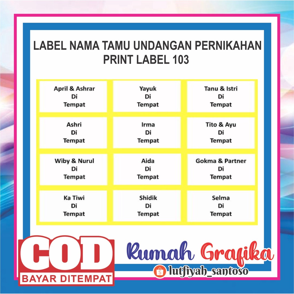 

Cetak Label Nama Tamu Undangan Pernikahan / Print Label 103 untuk Undangan