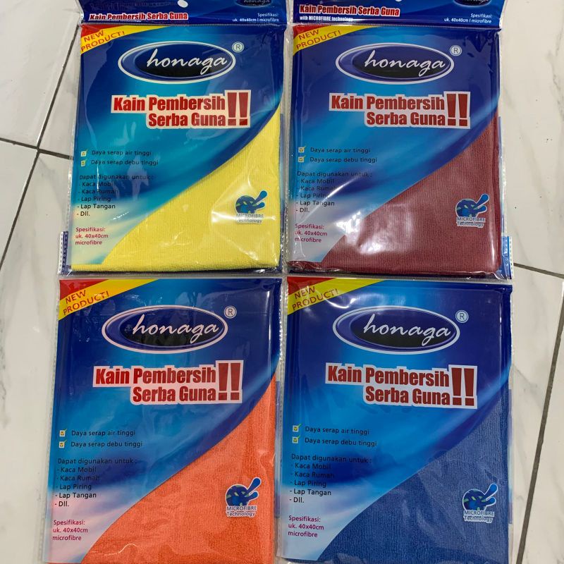 Lap microfiber honaga ORIGINAL ukuran 40x40 REAL Serbaguna/Mobil/Motor/Lap