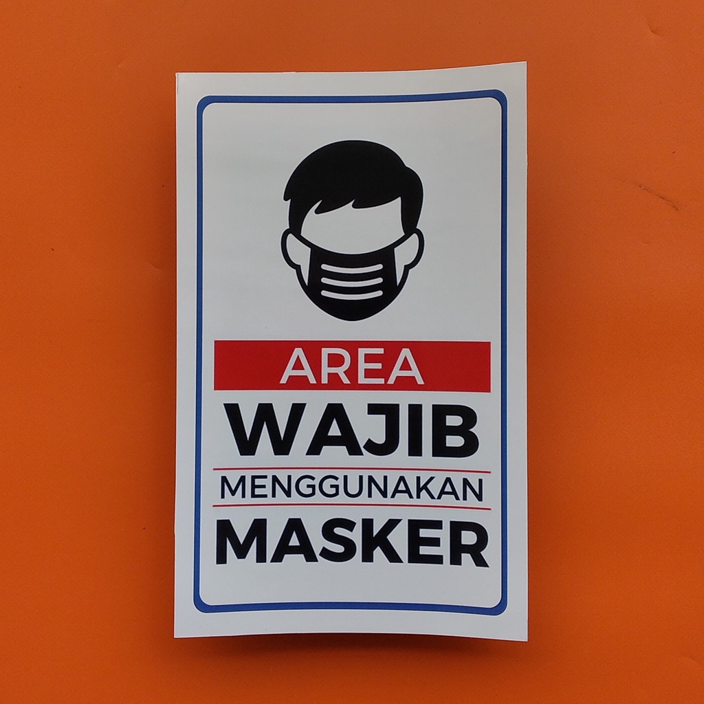 Stiker Wajib Masker - Stiker Area Wajib Masker - Versi Warna Putih - Stiker Prokes - Stiker Bahan Vi