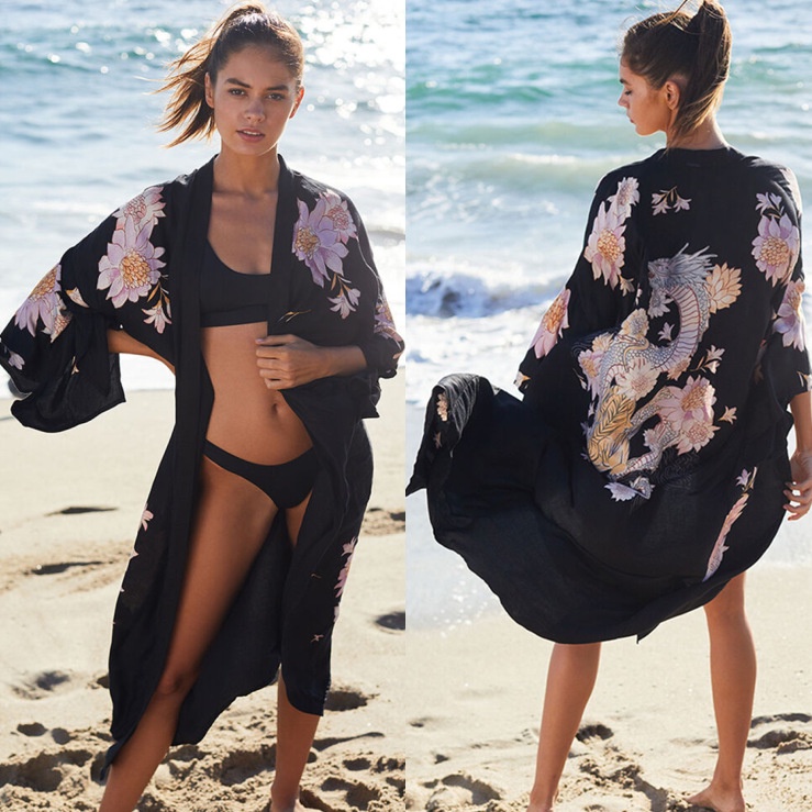 [SALE MINOR REJECT] Bikini Outer Jumbo Big Size Wanita Long Cardigan Woman Beachwear Hitam Black Mot