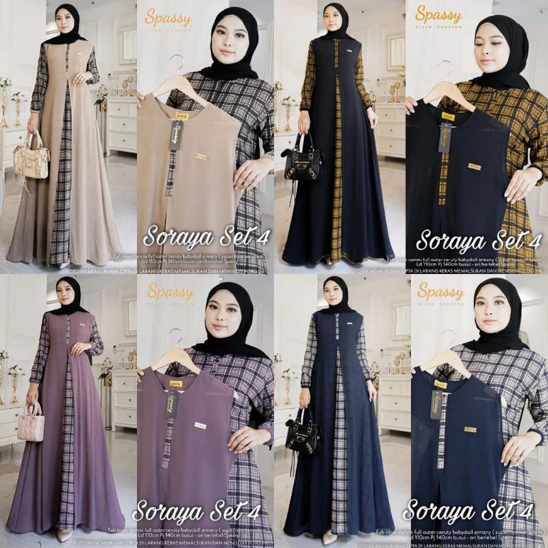 SORAYA SET 4 DRESS KATUN RAMI Inner dan Outer Pisah || Busui || MOTIF KOTAK-KOTAK / GAMIS SET 2IN1 /