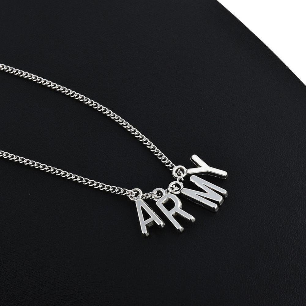 Timekey Kalung Rantai Silver Pendan Ukiran ARMY Kpop BTS Jimin Bangtan Boys Q6Z8 Untuk Unisex