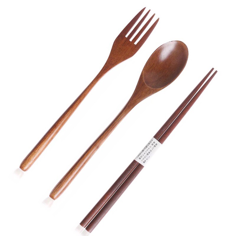 Set Sendok Garpu Sumpit Peralatan Makan Kayu