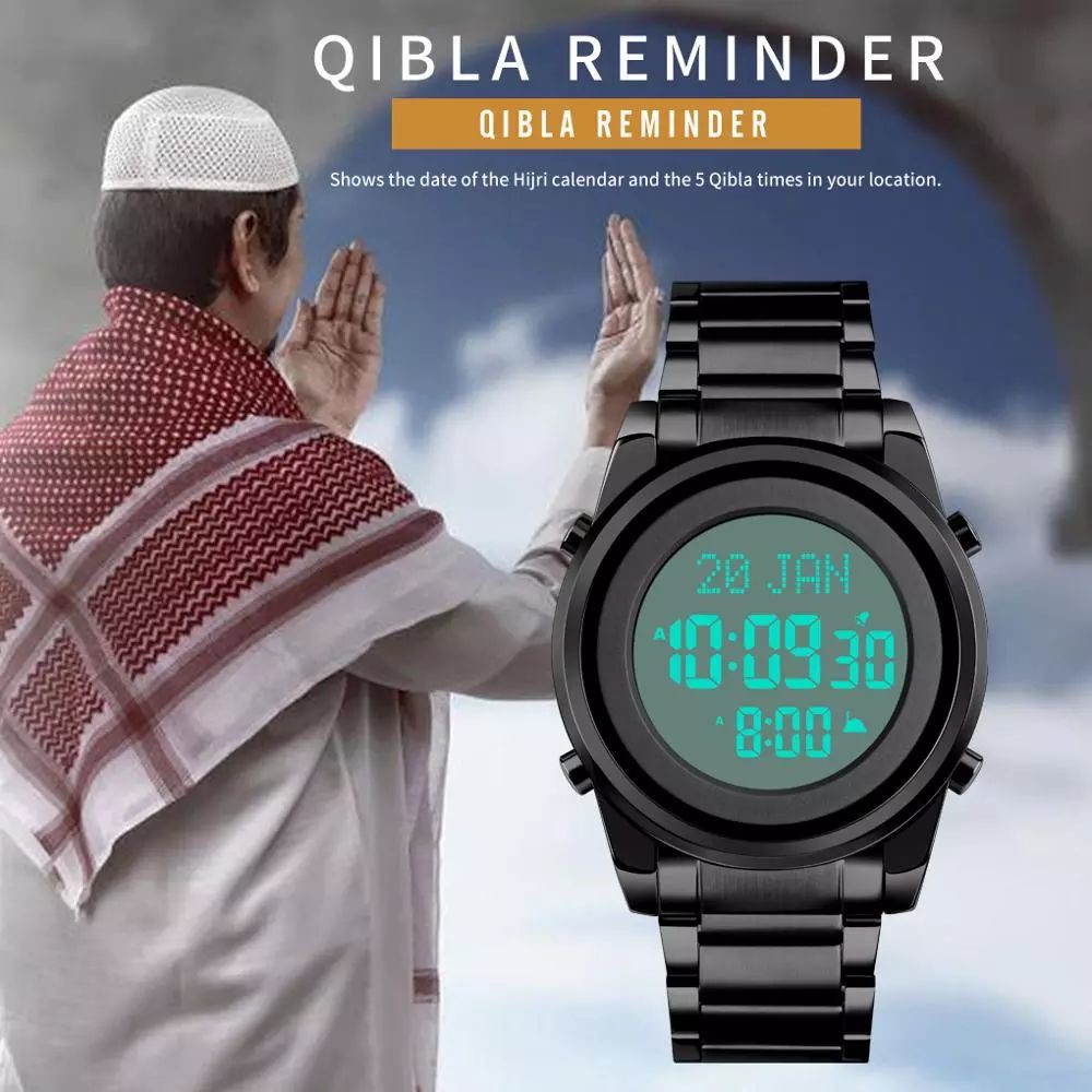 SKMEI 1734 Jam Tangan Pria Digital Muslim Kiblat Tali Stainless WATCHKITE WKOS