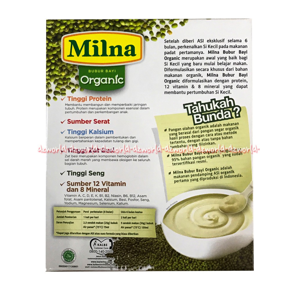 Milna Bubur Bayi Kacang Hijau 120 gr bubur bayi 6 bulan keatas dengan 12 vitamin dan 8 mineral