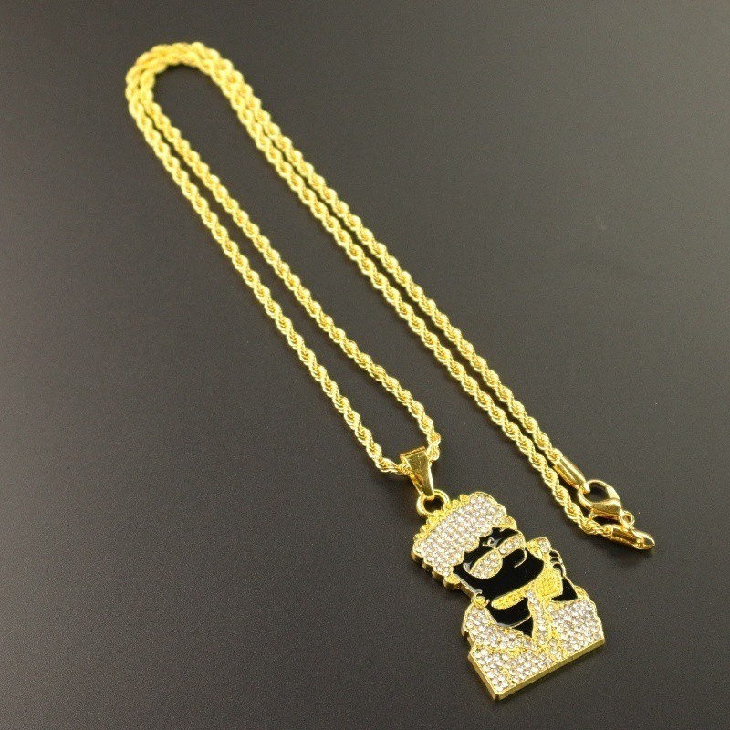 Kalung Liontin Lensa Kacamata Hitam 18K gold Hias Zircon Gaya Hip Hop Rock Untuk Pria