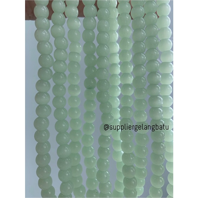 Bahan renceng GREEN cat eye HIJAU 8mm akik kalung Gelang mata kucing