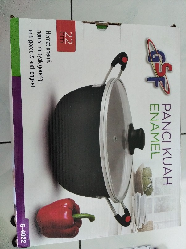 Terlaris !!! Panci Kuah Enamel Gsf & Q2 Anti Lengket Uk 22 Gsf 4022 & Q2 2201 Tutup Kaca Panci Susu