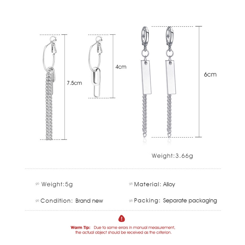 European and American personality creative metal long tassel earrings retro asymmetrical chain earrings hip hop punk earrings